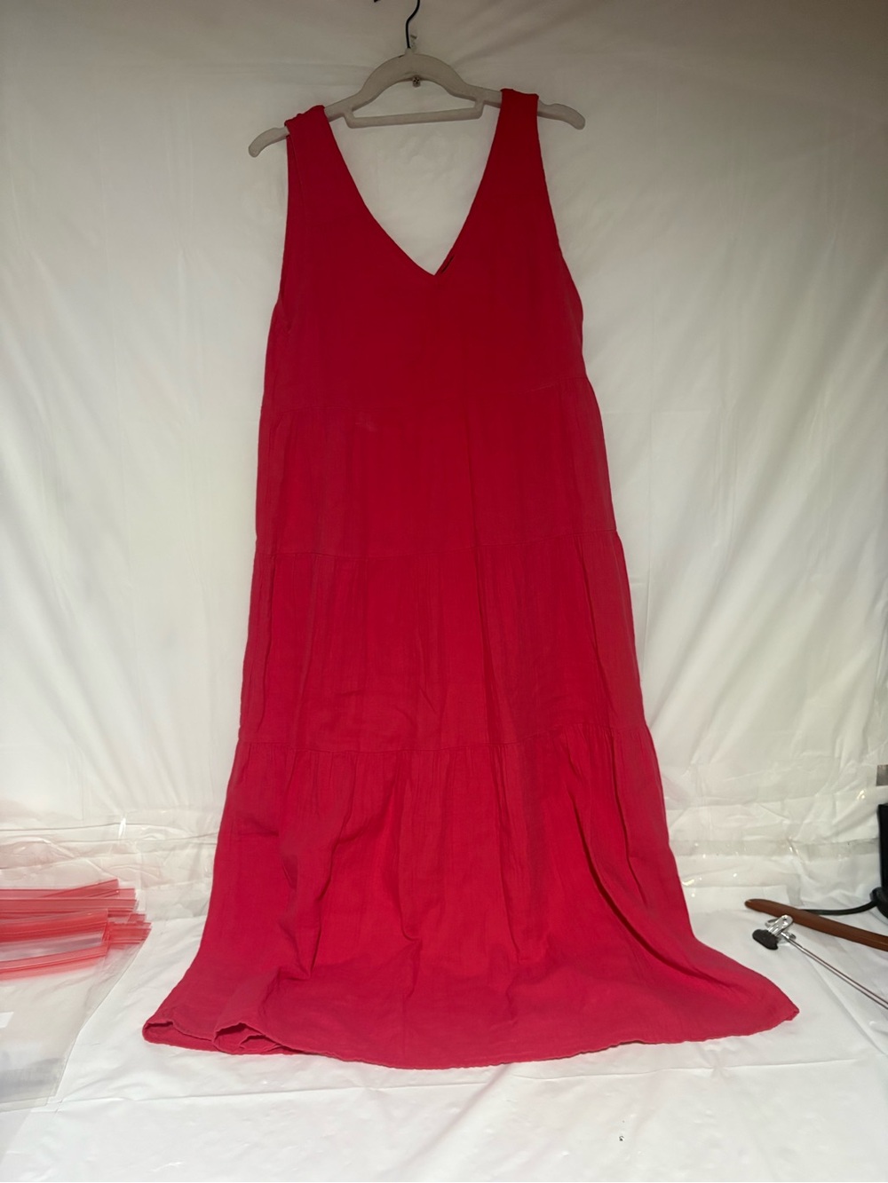 Quince gauze hot pink V-Neck Tiered Sleeveless Maxi Dress